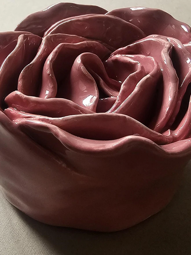 dusty dusky pink ceramic peony rose flower for wall art decor pottery gift for ceramic lovers 