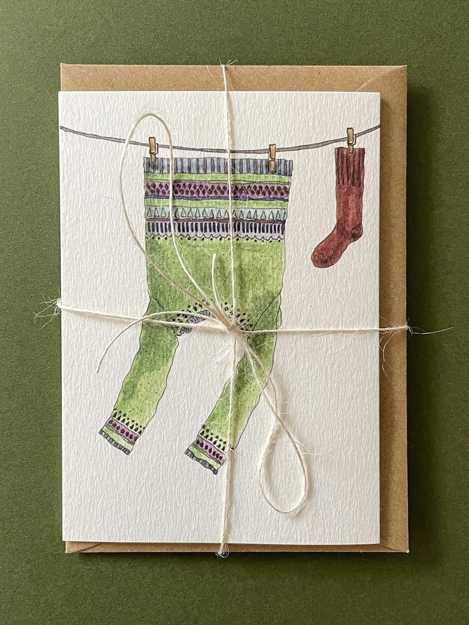 Watercolour Illustration Washing Line Concertina Card 