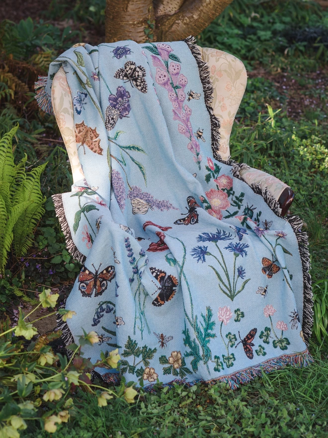 blanket, wrap, sofa throw, bed cover, table throw, picnic or yoga tapestry, butterflies