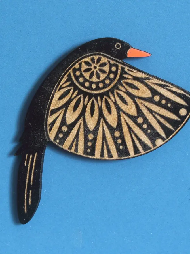 Folk Art Wooden Blackbirds (Set Of 3), blackbird flying hanging on a wall. 