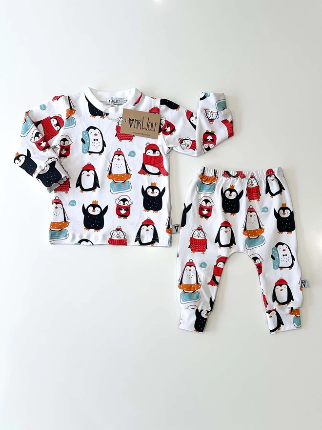 christmas penguins baby toddler set