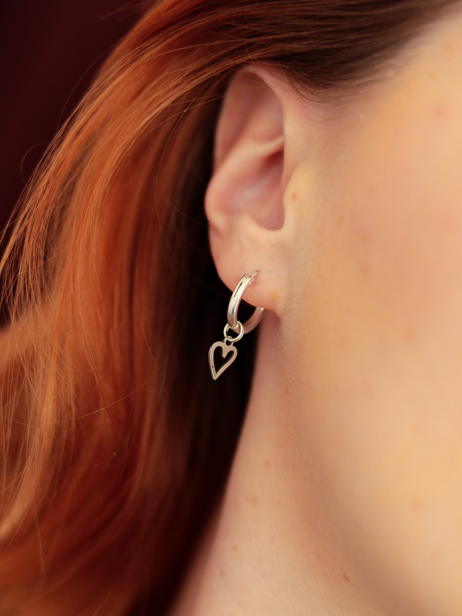 Heart silver huggie hoop earrings