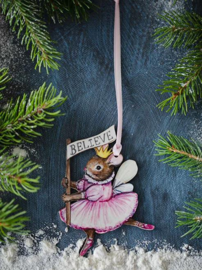 Christmas believe mouse hanging decoration