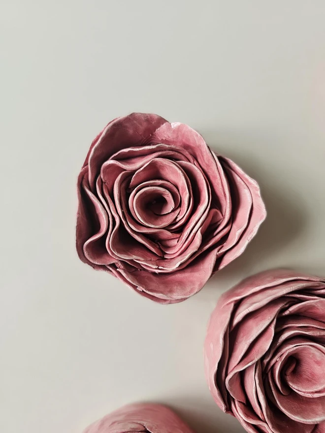 pink glaze ceramic rose flower handmade pottery wall decor art sculpture gift her forever everlasting 