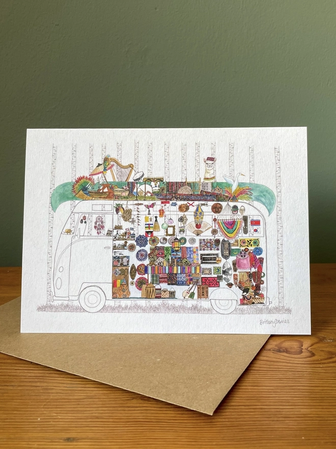 Hand-Drawn Watercolour Campervan Traveller Card 