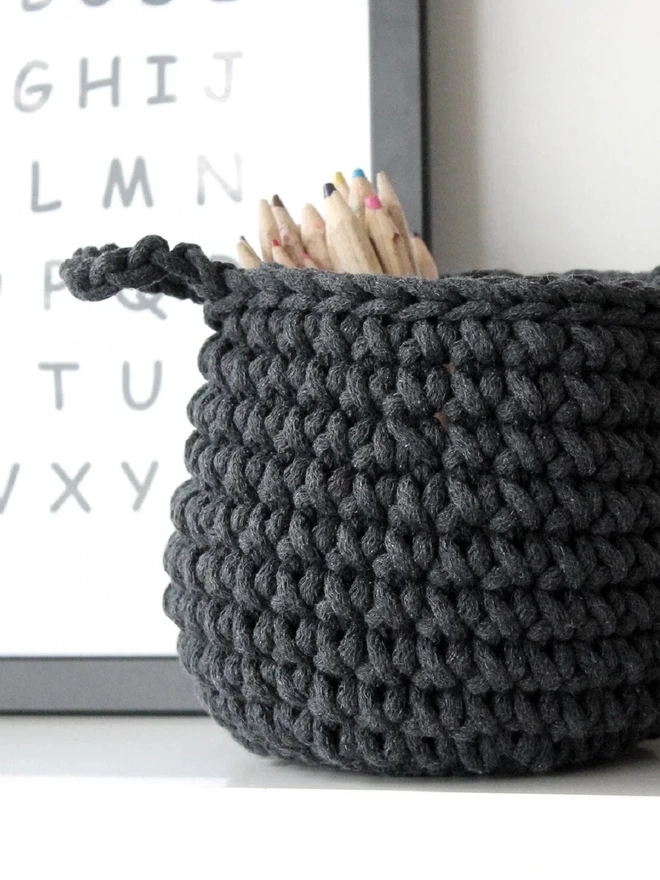 charcoal crochet small basket Zuri House