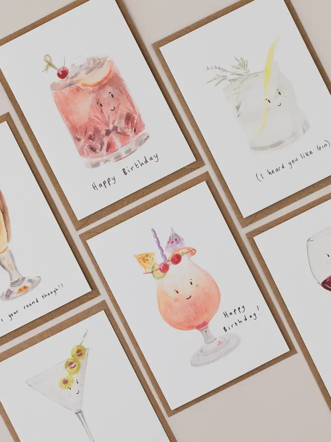 6 Drinks themed everyday Greeting Cards 