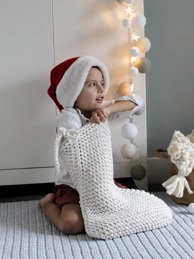 hand knitted christmas stocking ecru Zuri House 2