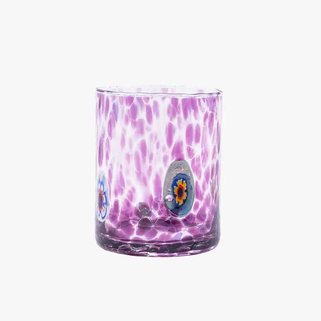 straight murano glass tumbler in 'amethyst' with purple splotches