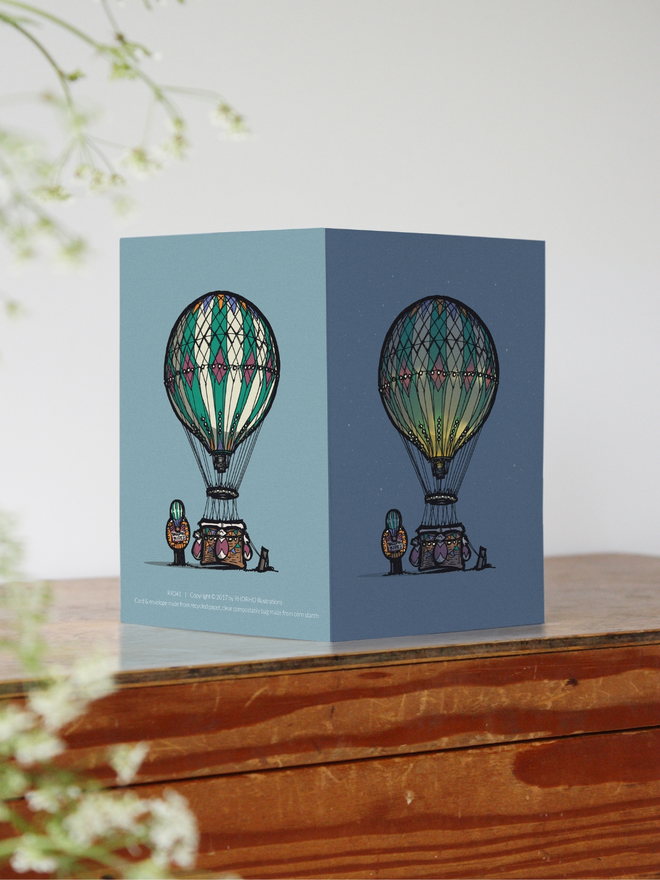 day and night hot air balloon illustrated card