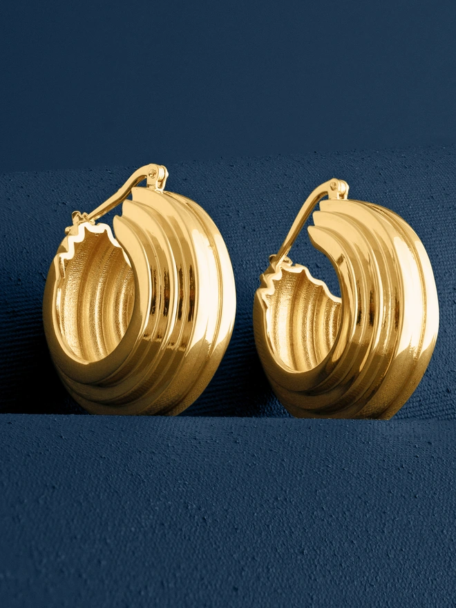 Loel Gold Triple Ridge Hoop Earrings