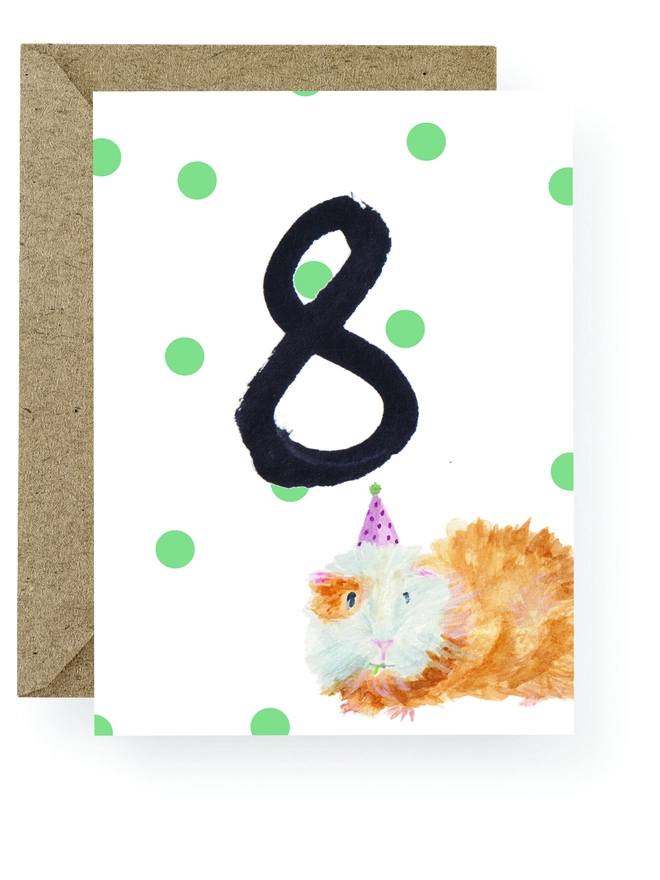Guinea Pig 8th Birthday Card 