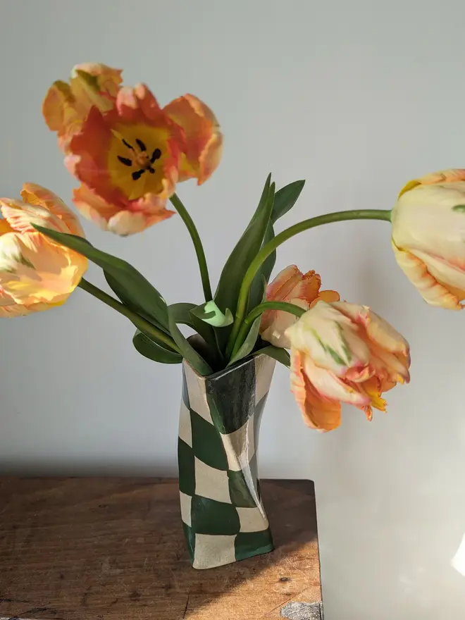 Green Check Twist Vase