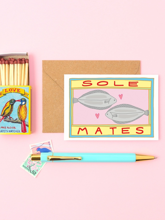 Sole mates! A valentines or anniversary card featuing two loving sole fish - soul mates.