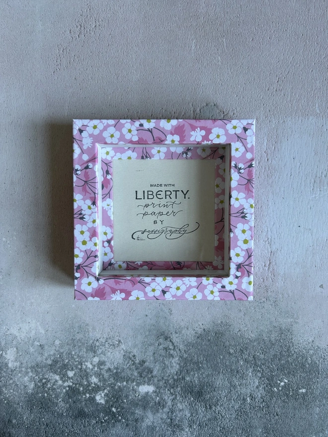 Liberty paper covered mini box mount frame in pink floral pattern