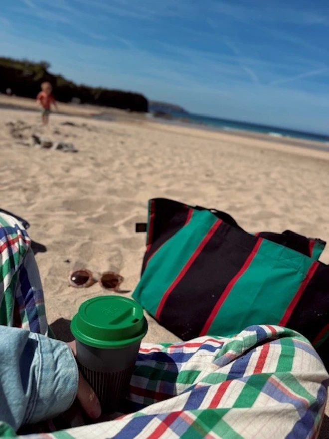 Green And Red Striped Contents Mini Tote Bag
