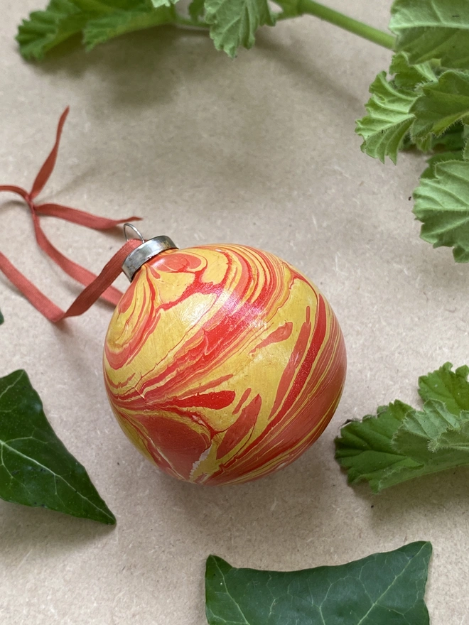 Hand-marbled ceramic bauble