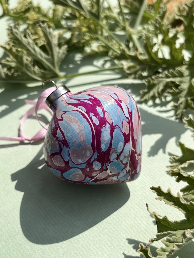 Hand-marbled tapered Christmas bauble