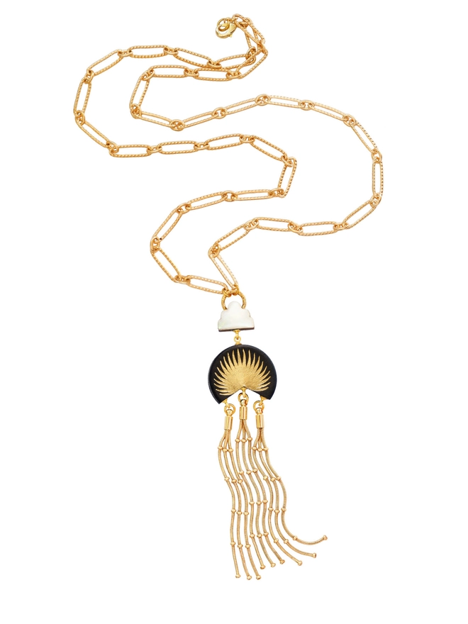 black & gold leather tassel pendant