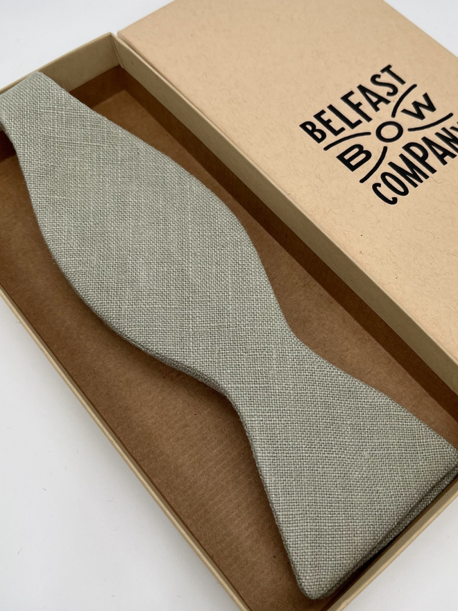 Sage Green Irish Linen Self-Tie by the Belfast Bow Company