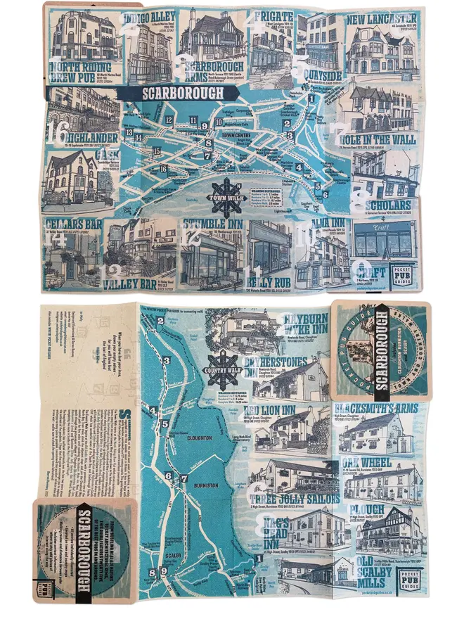Scarborough Pocket Pub Map. A folded out map of Scarborough with its notable pubs highlighted.