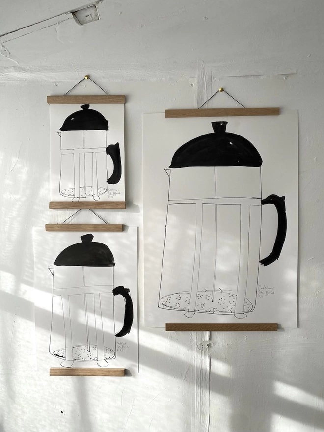 'Cafetiere'. Handmade Original Ink Drawing on Paper 