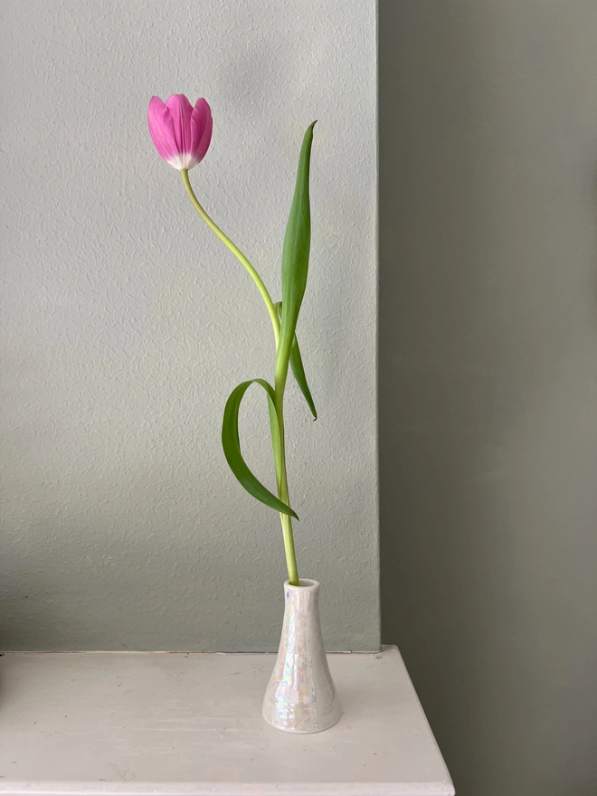 handmade pearl lustre porcelain bud vase