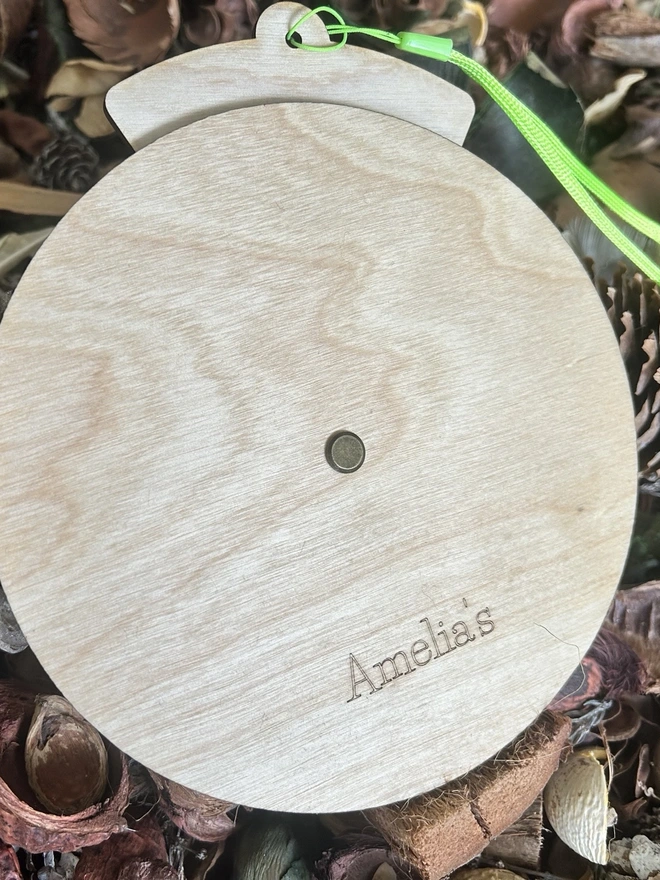 Back of an Extra Large Plywood Wooden Weather Wheel showing personalisation