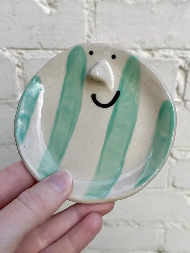 green white stripe handmade ceramic trinket dish