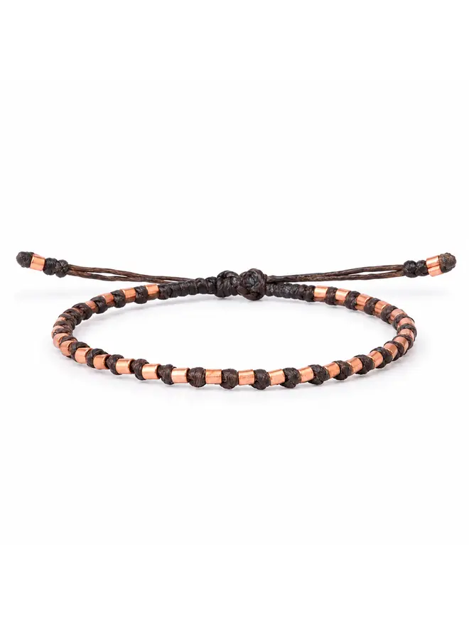 dark brown cord bracelet copper tube beads women’s handmade UK