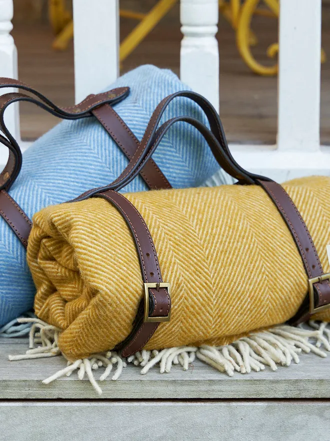 Mustard Recycled Wool Tartan Blanket

