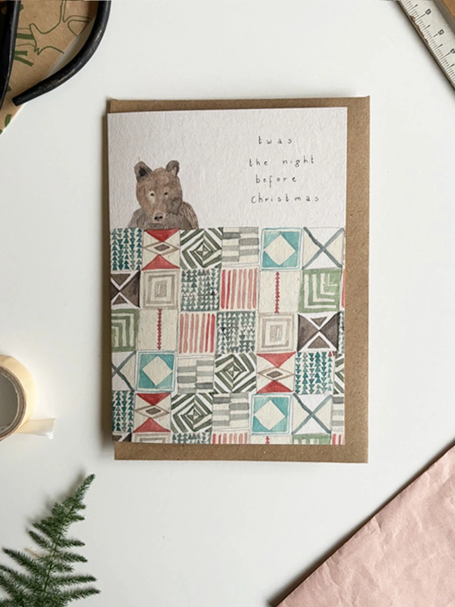 bear quilt Christmas card