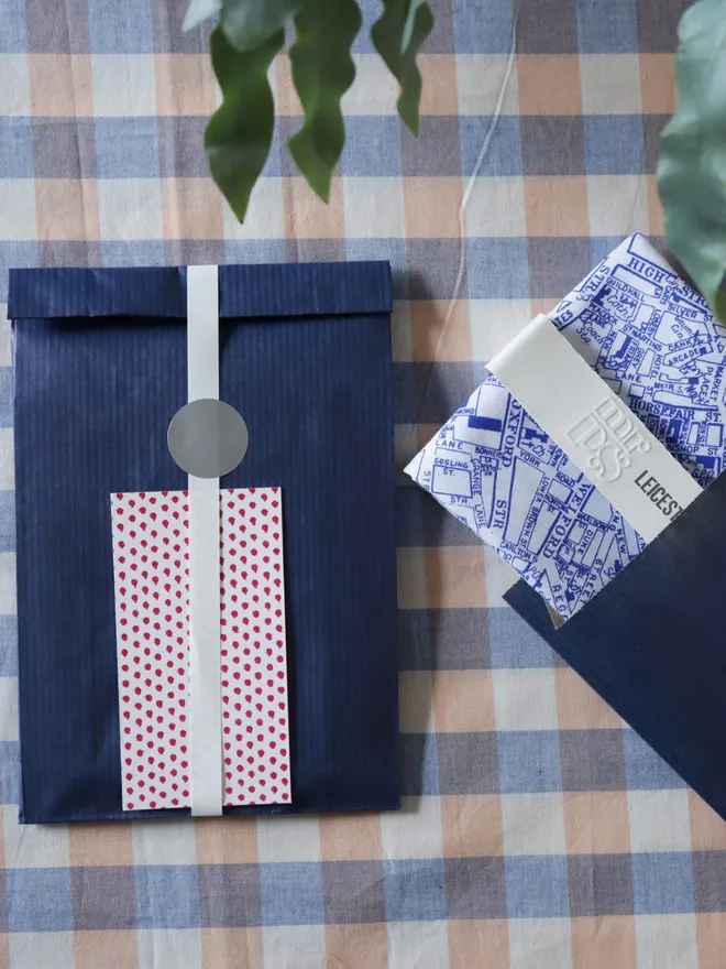 Example of optional gift wrap for a Mr.PS Leicester map handkerchief