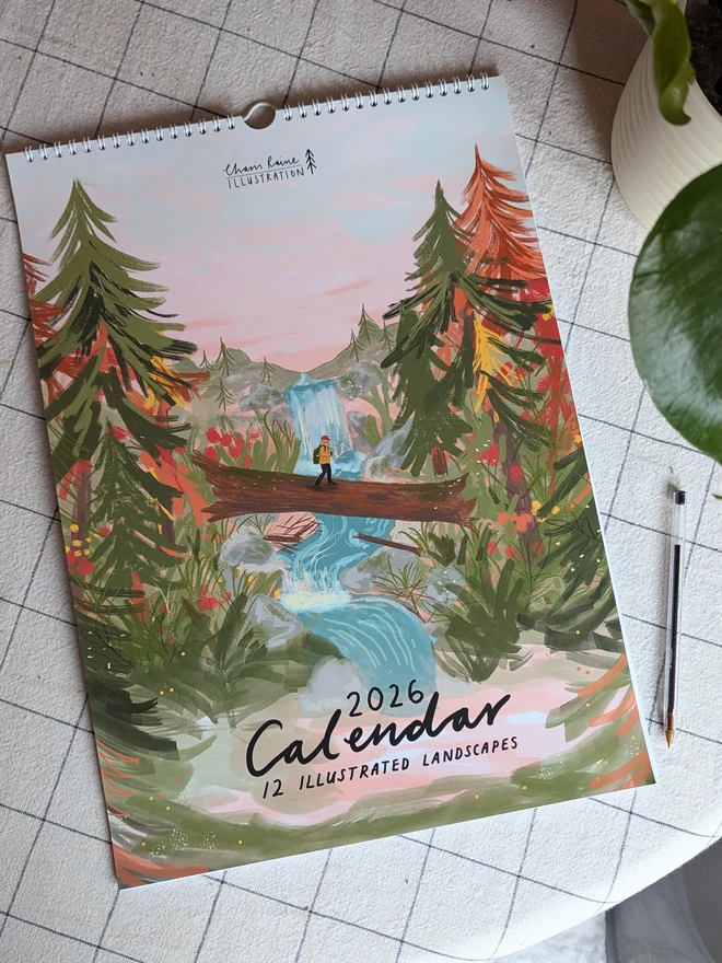 nature landscape 2026 calendar with gold wiring