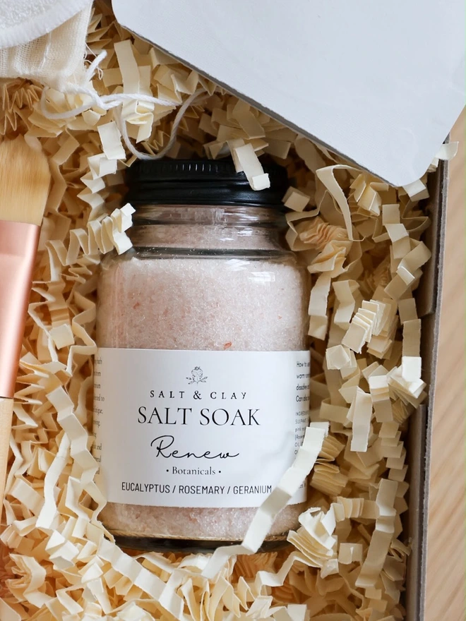 Bath salts made with organic essential oils. Part of the Spa At Home Gift Set.