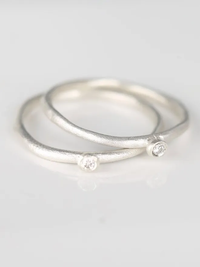 Mini Silver Solitare Diamond Band Ring