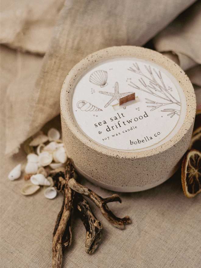 sea salt driftwood refillable candle