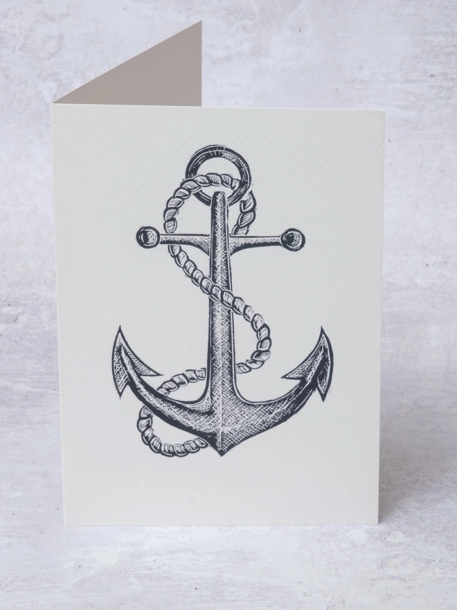 Greeting Card with an image of a Ships Anchor taken from an original lino print
