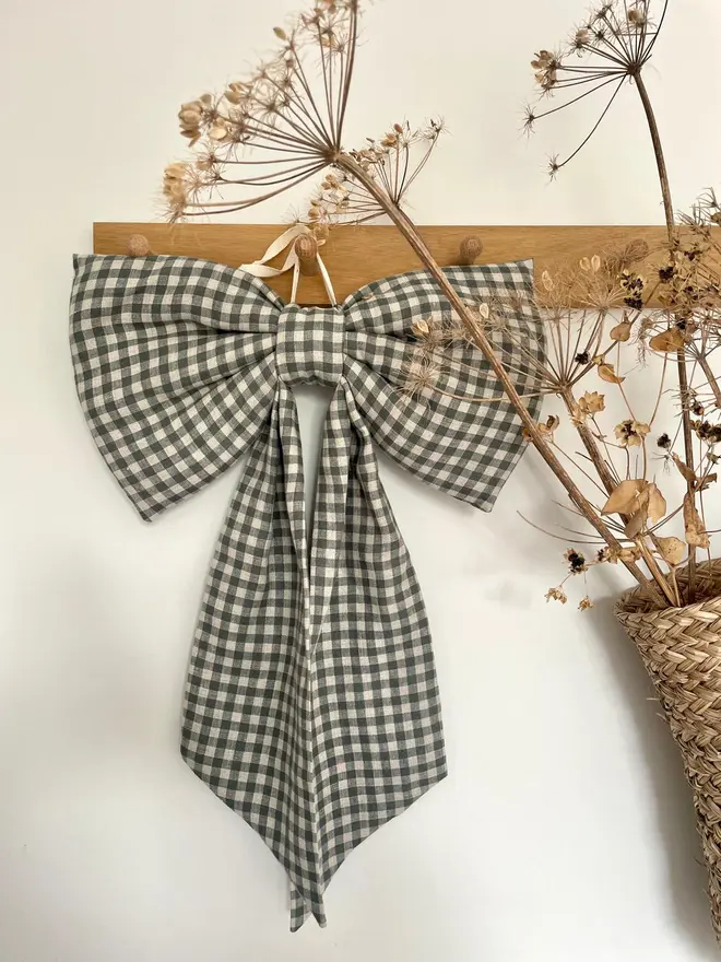 Green Gingham Cotton Fabric Bow