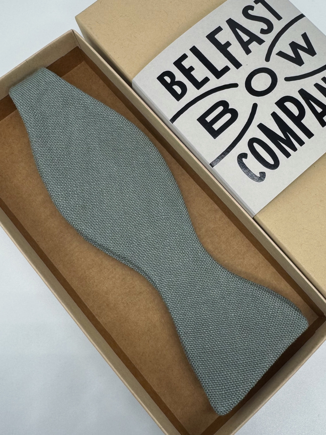 Deep Sage Irish Linen Self-Tie handmade by the Belfast Bow Company