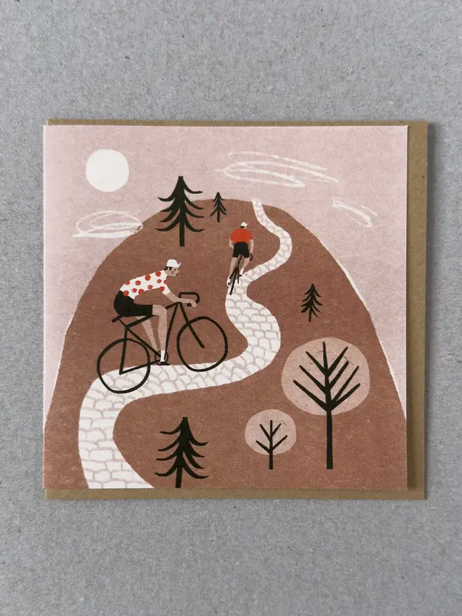 mountain biking cycling climb greetings card