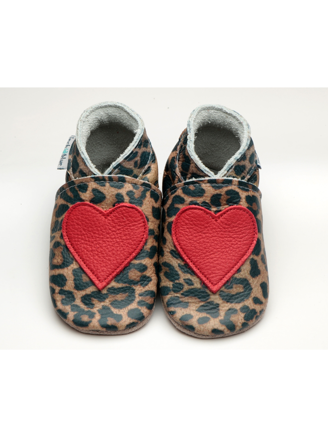 red heart leopard print baby shoes