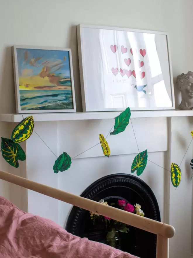 Lifestyle image of leaf garland in home