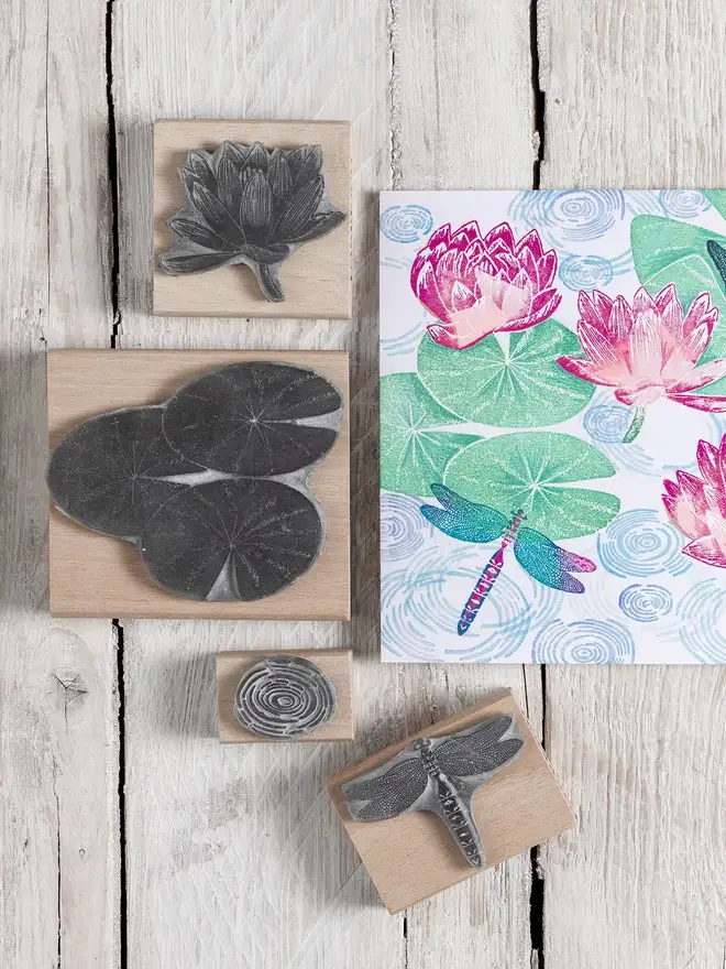 Water Lily And Dragonfly Rubber Stamps