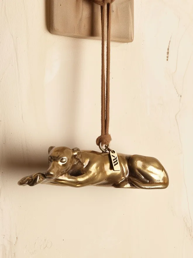 Brass Greyhound Christmas decoration with suede cord