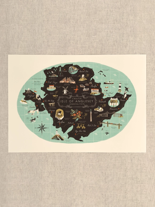 Anglesey Coastal Path Route Map, unframed, against a neutral background