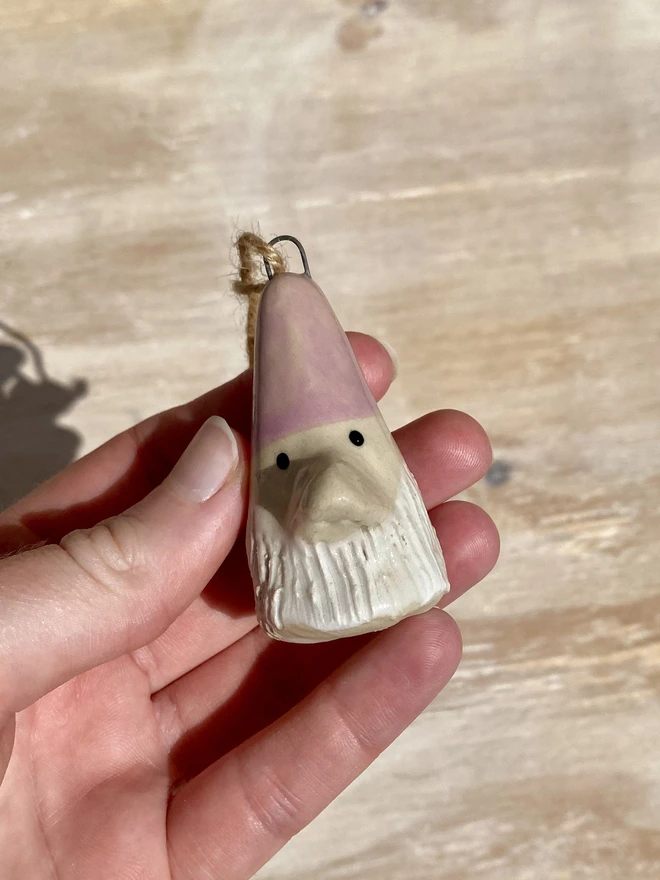 lilac ceramic gnome hanging decoration