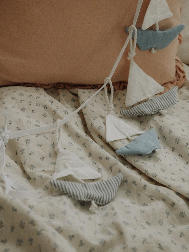 Sailboat Garland, Boat Bunting, Ocean Theme Wall Hanging, Sailing Ship Garland,