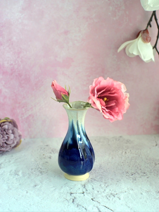 mini vase, small vase, bud vase, ceramic mini vase, ceramic bud vase, Jenny Hopp Pottery, Flower vase, Vase gift, gift for mum, gift for sister, gift for daughter, blue vase