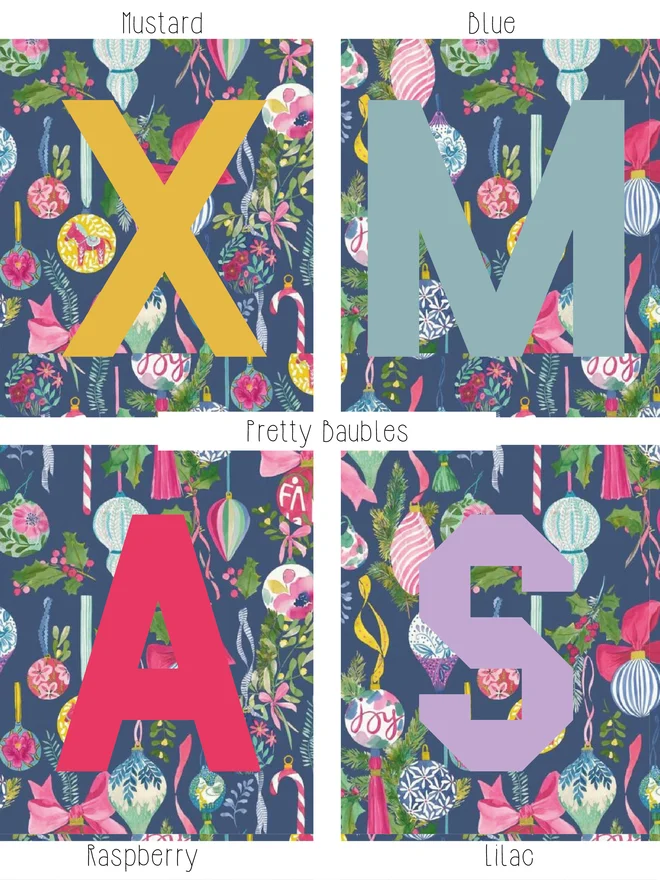 Cooper and Fred Personalised Christmas stocking in pretty baubles print letter colour options